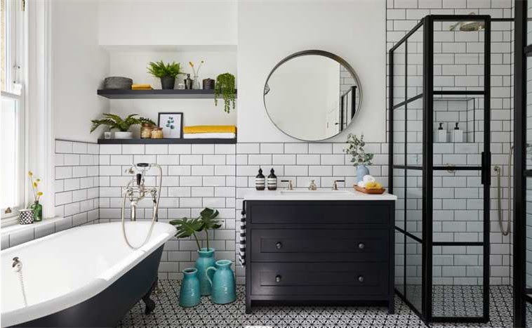 Белая плитка с черной затиркой в ванной: особенности и тонкости дизайна фото