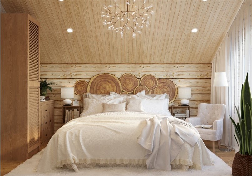 Дизайн спальни в деревянном доме фото