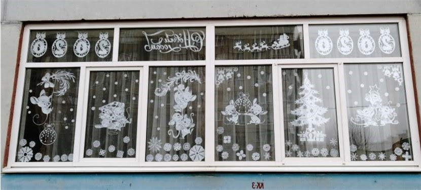 Новогодние трафареты на окна для вырезания: Дед Мороз, елка, снежинка, снеговик фото