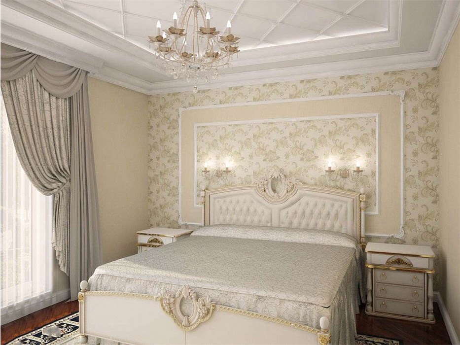 Оформление спальни в классическом стиле в светлых тонах