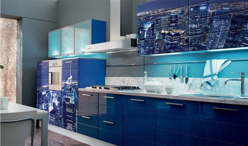 Современная синяя кухня фото
