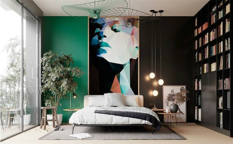 Спальня с зеленой кроватью: как правильно комбинировать оттенки фото