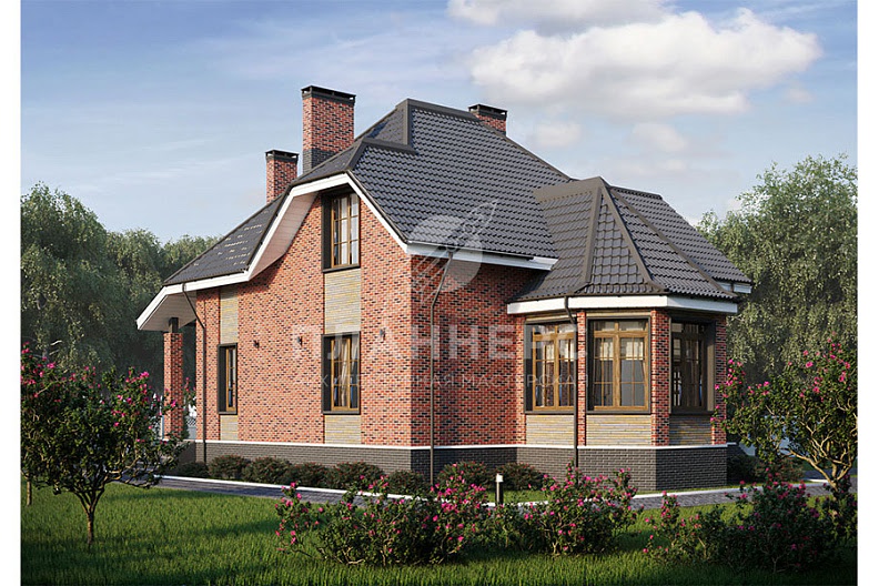 Проект дома с мансардой и красивой ломаной крышей