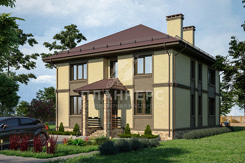 Проект двухэтажного классического дома с террасой